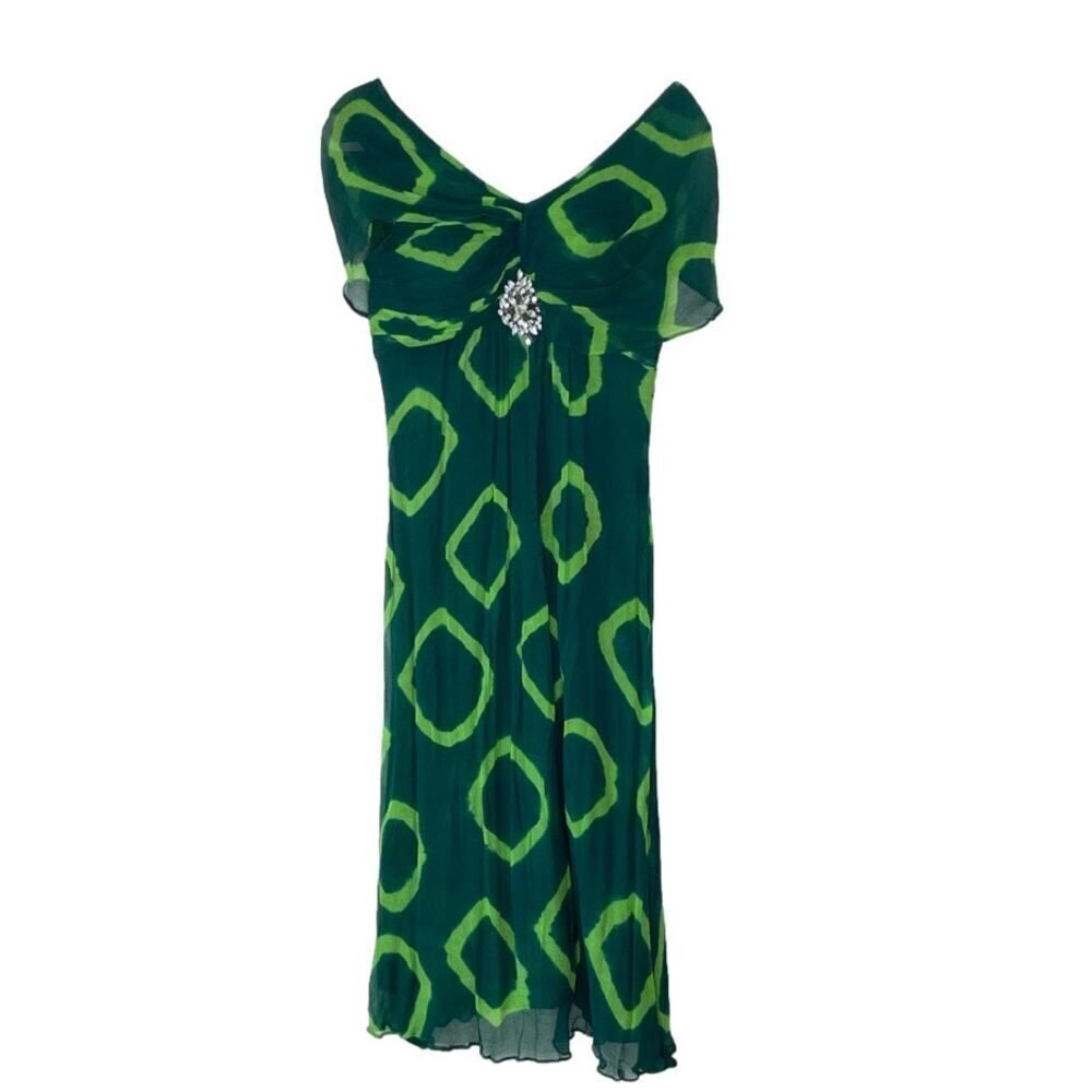 YusY 100% Silk Geometric Print Rhinestone Dress Small